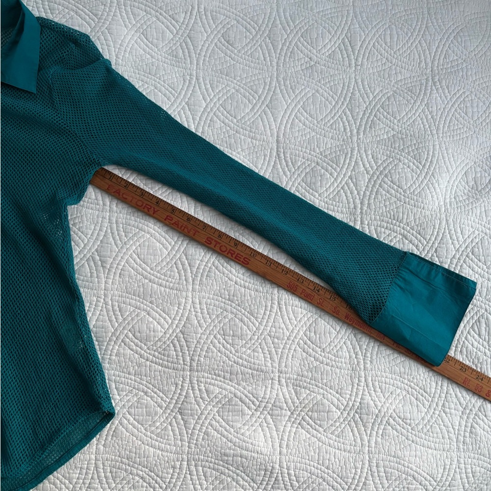Free People Siggi Mesh Button-Up Shirt Crystal Teal Large - Picture 7 of 9